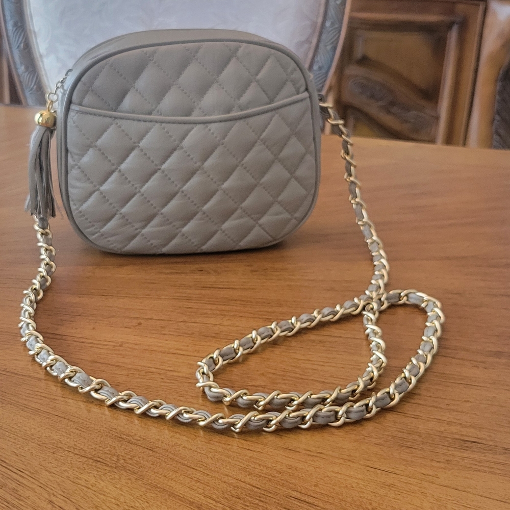 Gorgeous Taupe Crossbody Bag with Gold Braided Chain Strap
